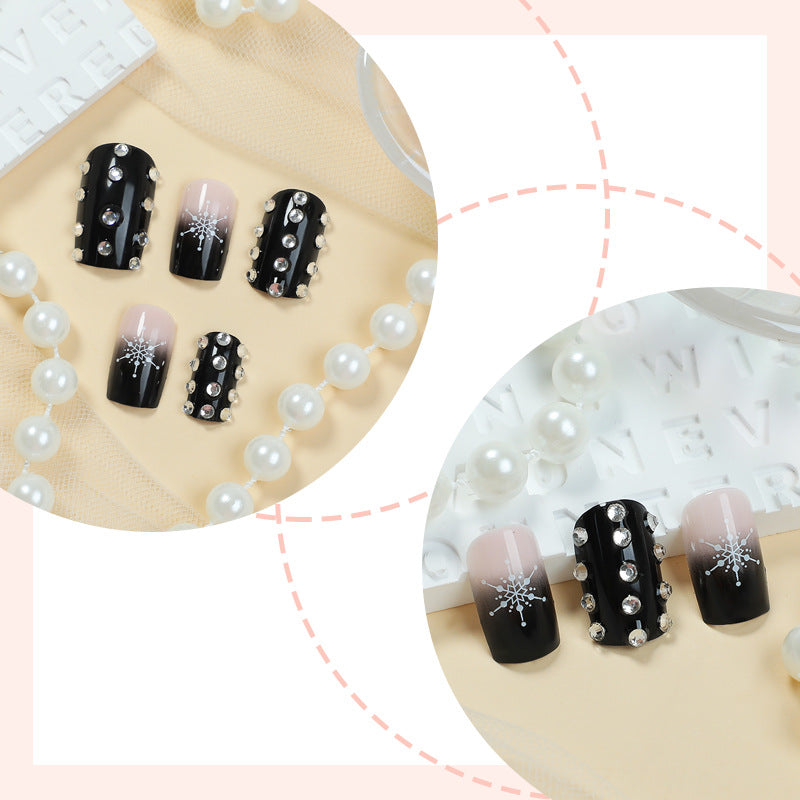 Decorative Press-On Nail Set with Gem Accents Bowlift