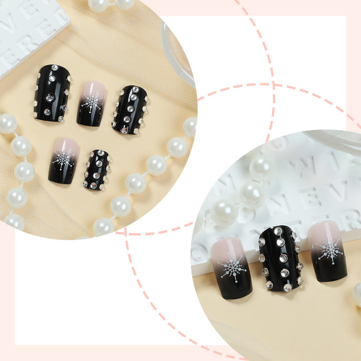 Decorative Press-On Nail Set with Gem Accents Bowlift