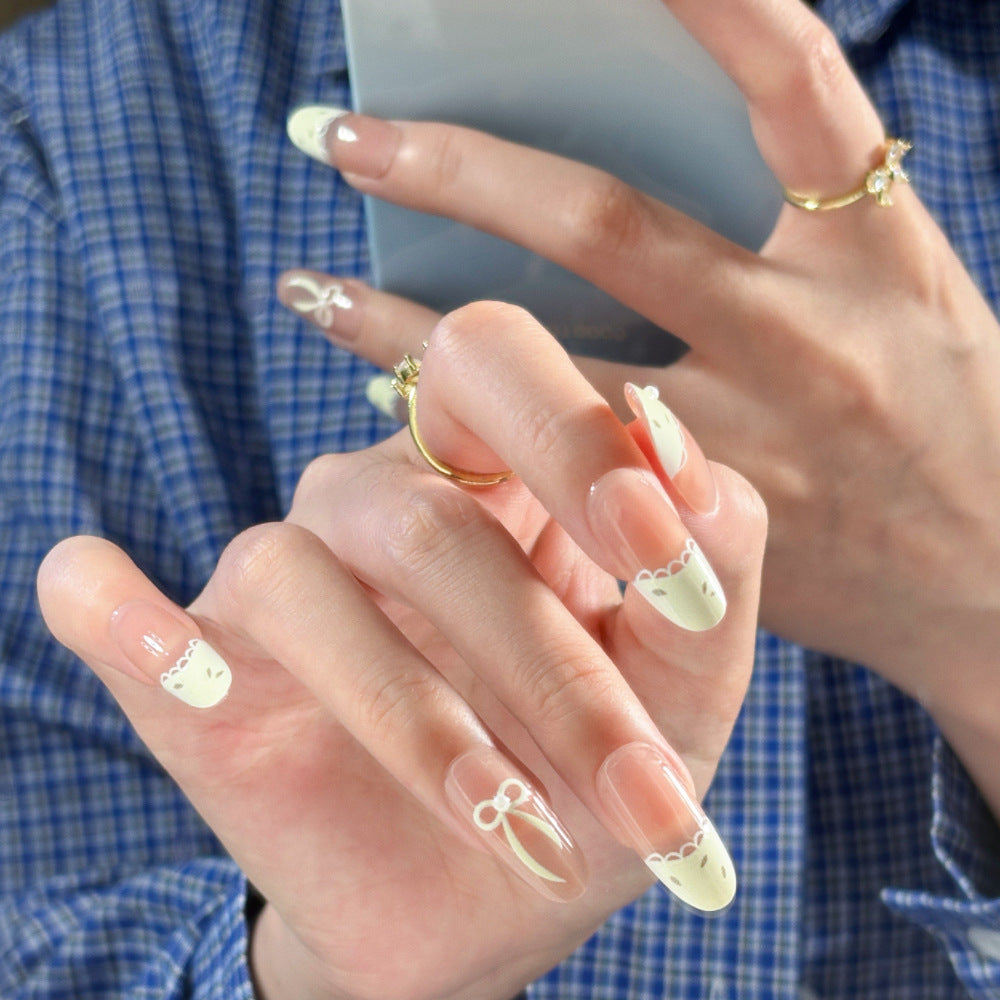 Artistic Floral and Gemstone Press-On Nail Set Bowlift