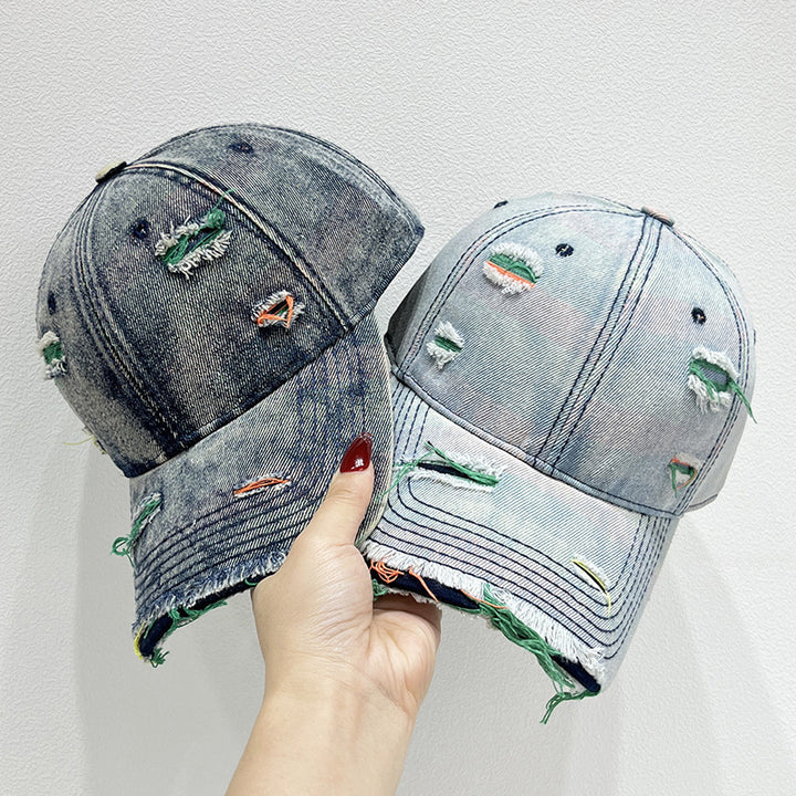 Women's Distressed Denim Baseball Cap Bowlift   1784084142