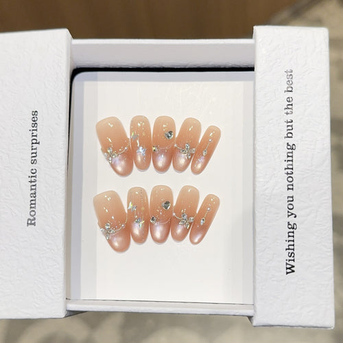 Artificial Nail Set with Romantic Heart and Glitter Designs Bowlift