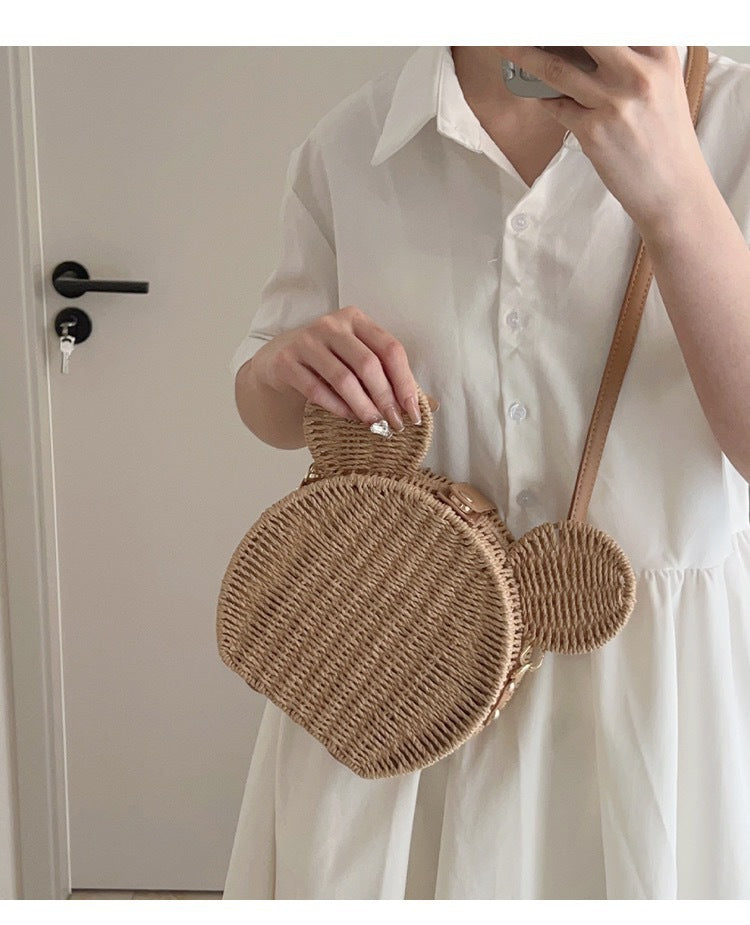 Ladies Round Basket with Rabbit Ear Design Bowlift