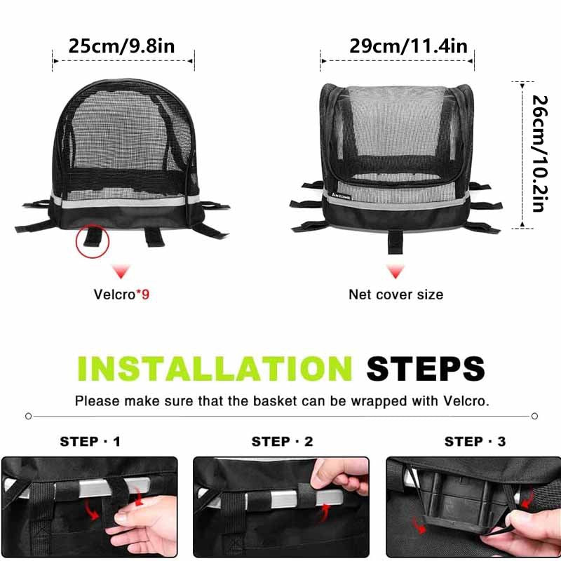 front-mounted pet bike basket with breathable mesh canopy reflective trim and secure strap system Bowlift