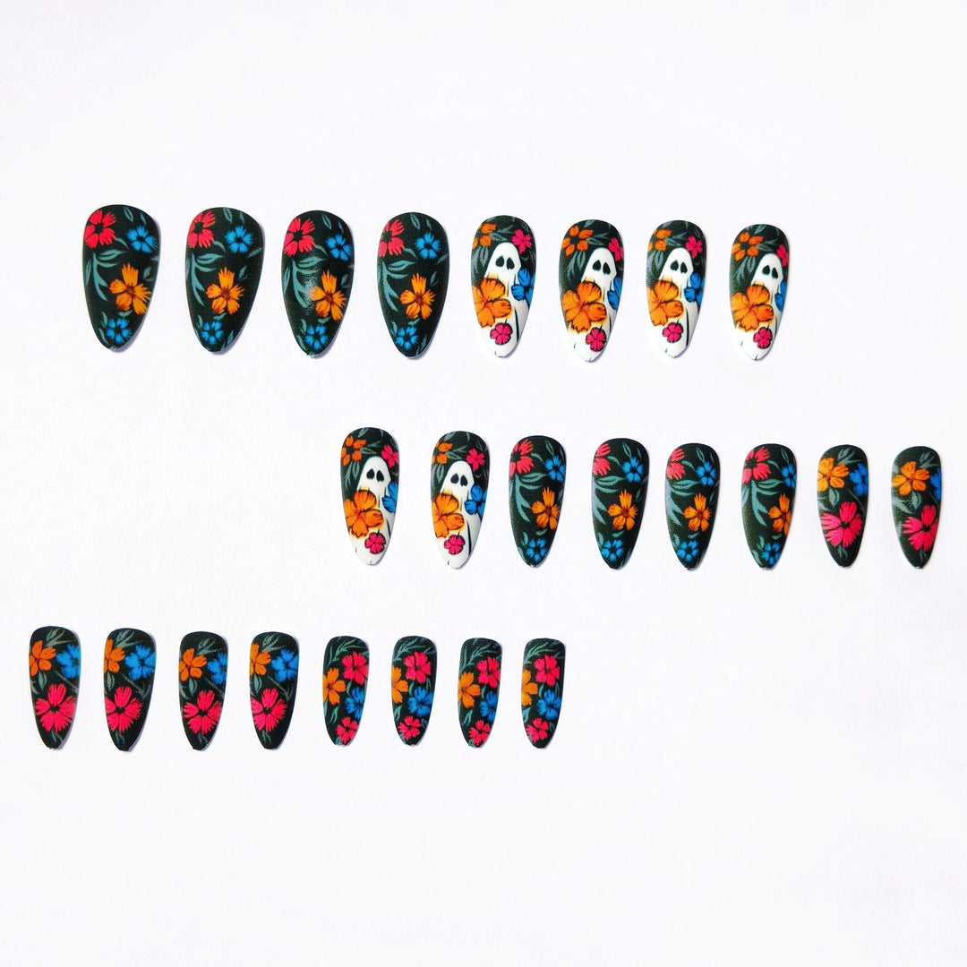 Artistic Floral Skull Nail Art Bowlift