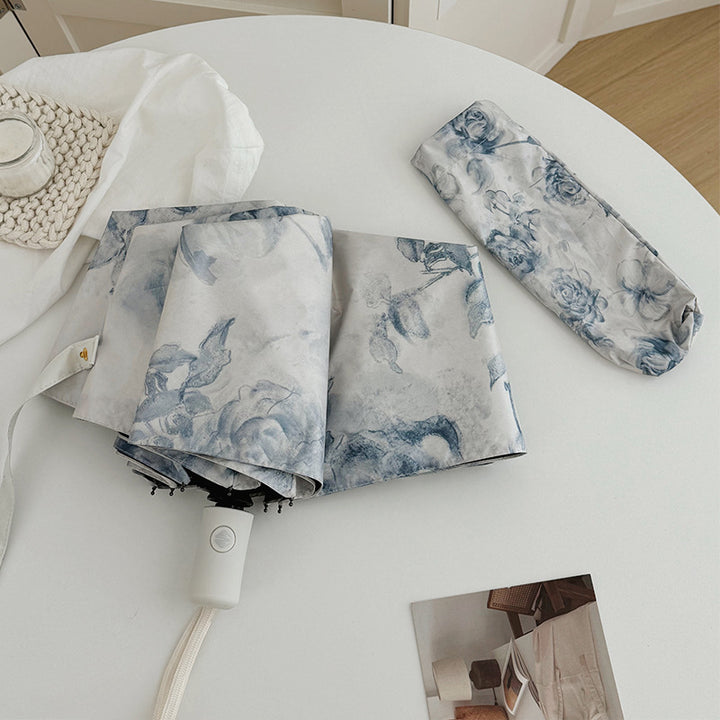 Ladies Folding Umbrella with Romantic Floral Design Bowlift