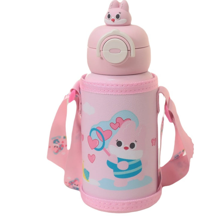 Insulated water bottle with integrated carrying strap and cute cat design Bowlift