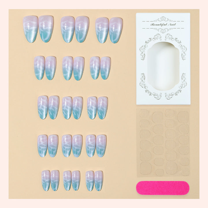 Premium Gel Press-On Nail Set with Ocean-Inspired Design Bowlift