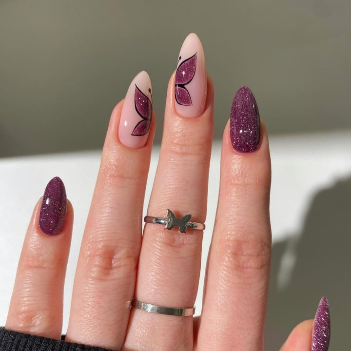 Butterfly-Inspired Glitter Nail Extensions Bowlift