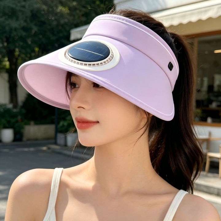 Lightweight foldable sunshade with integrated solar module and quiet fan Bowlift