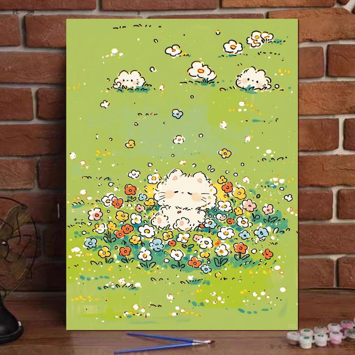 Cute Cat Illustration Canvas Art Print Bowlift