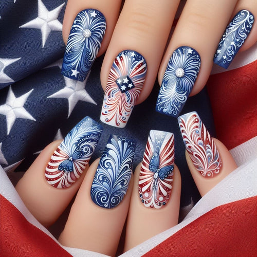 Creative acrylic nails with patriotic patterns Bowlift