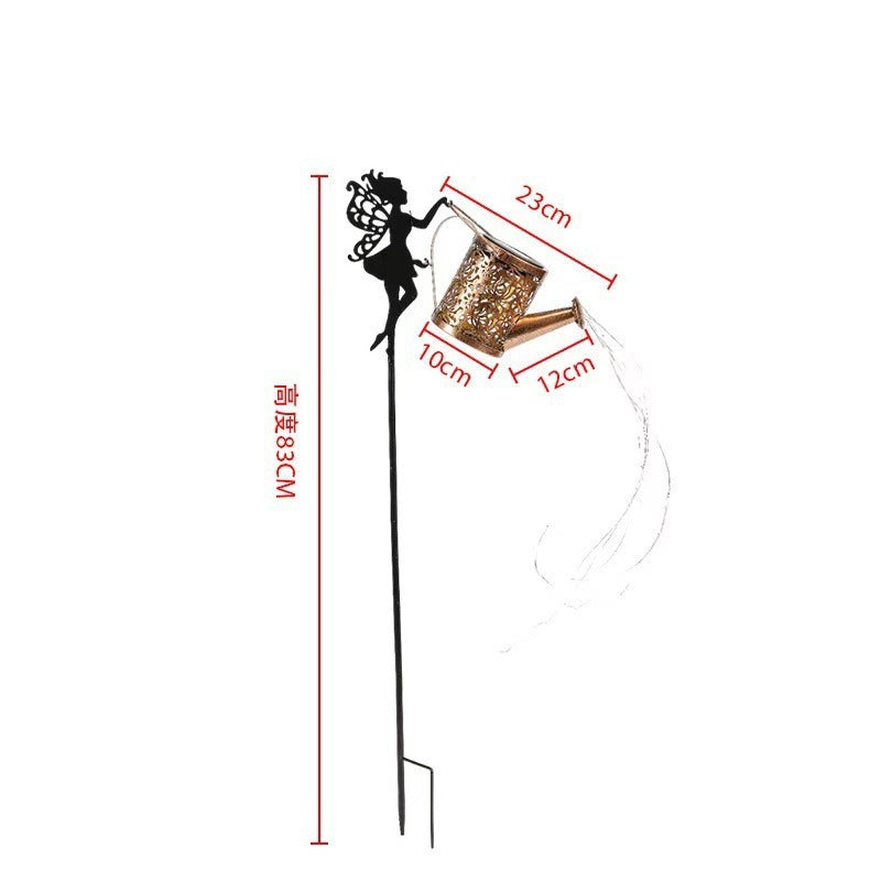 Decorative Fairy Silhouette Garden Stake With LED Watering-Can Cascade Light Bowlift