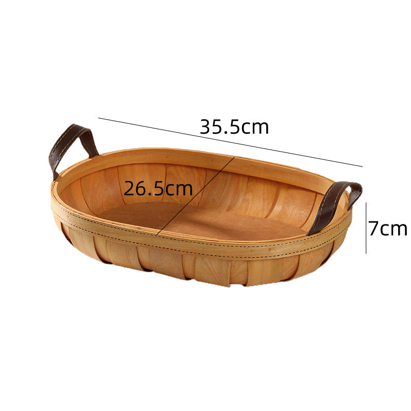 Handcrafted Oval Serving Tray with Leather Handles Bowlift