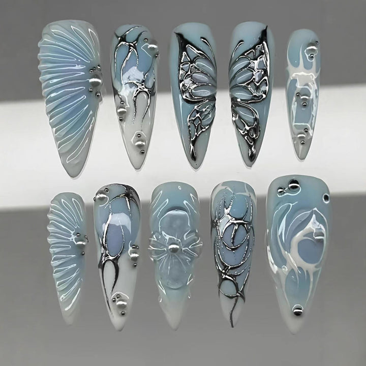 Artistic Floral and Metallic Press-On Nails Bowlift