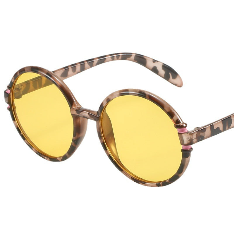 Women's round sunglasses in trendy leopard pattern with UV protection Bowlift