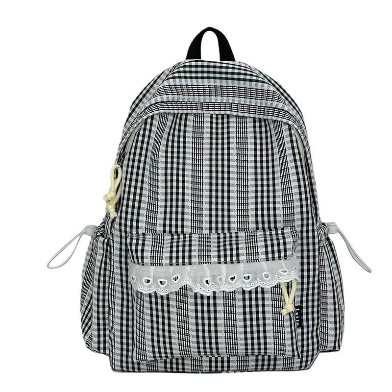 Gingham Patterned Stylish Backpack Bowlift