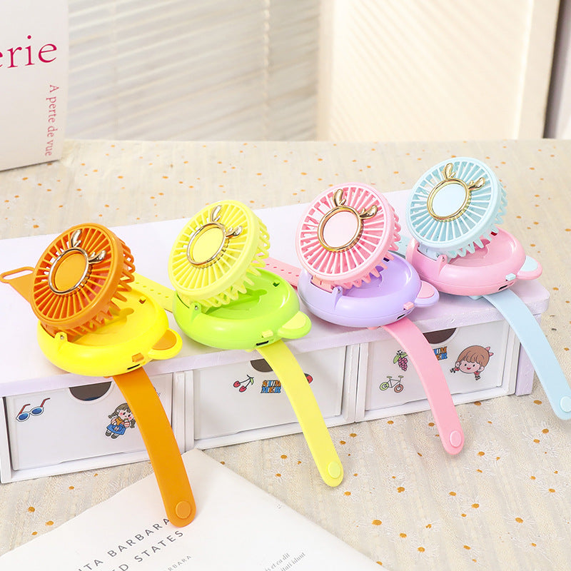 Women's Portable Mini Fan with Integrated Mirror and Spray Function Bowlift