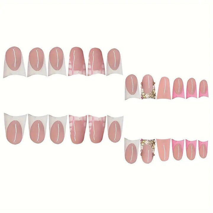 Elegant Press-On Nail Art Set with Gem Accents Bowlift