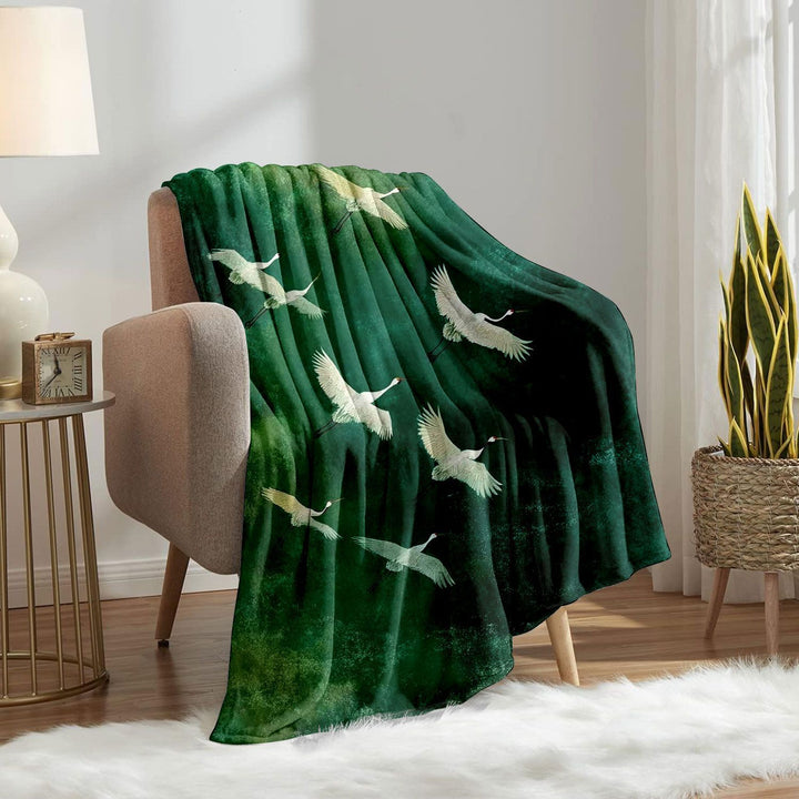 Artistic Crane Print Throw Blanket