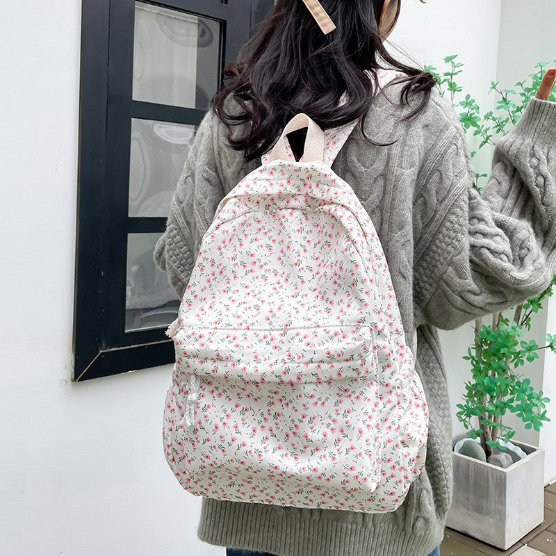 Floral Print Canvas Backpack Bowlift