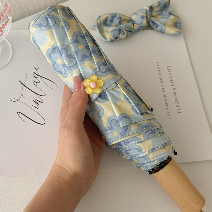 Ladies Collapsible Umbrella with Elegant Floral Pattern Bowlift