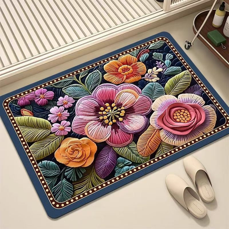 Luxurious Embroidered Floral Area Rug Bowlift