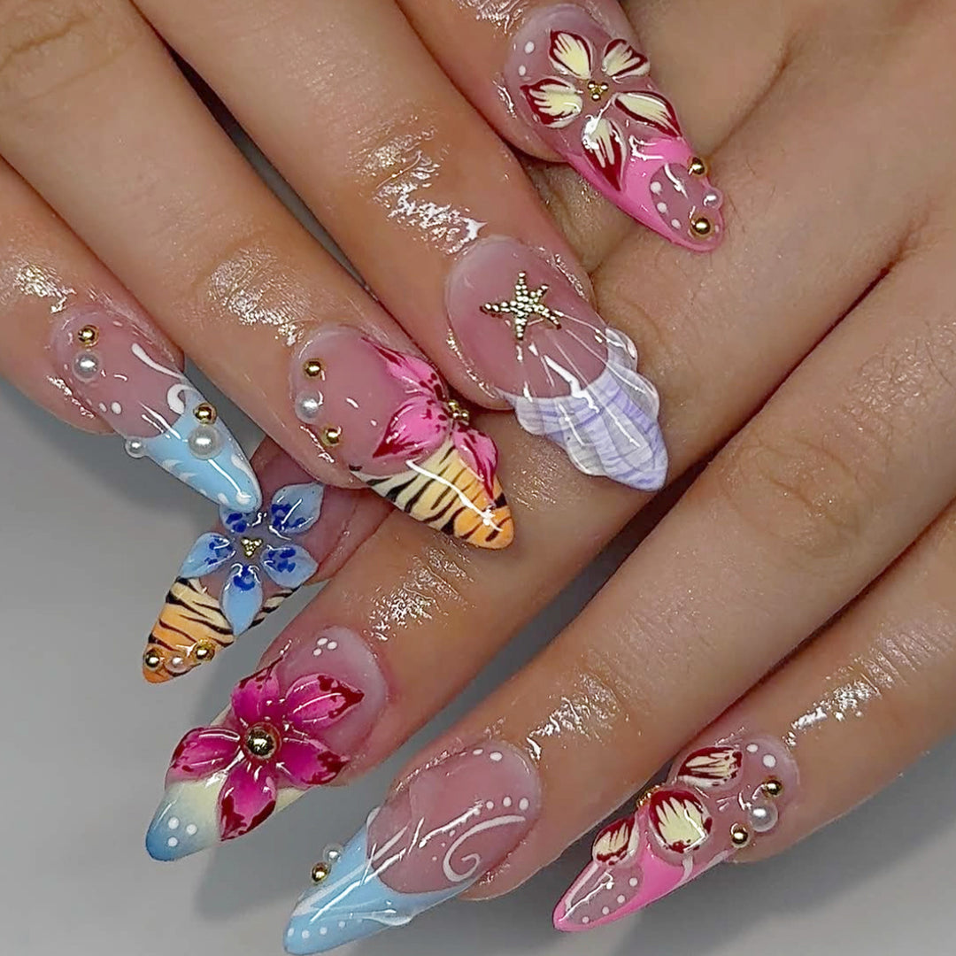 Artistic 3D Floral Nail Extensions Bowlift