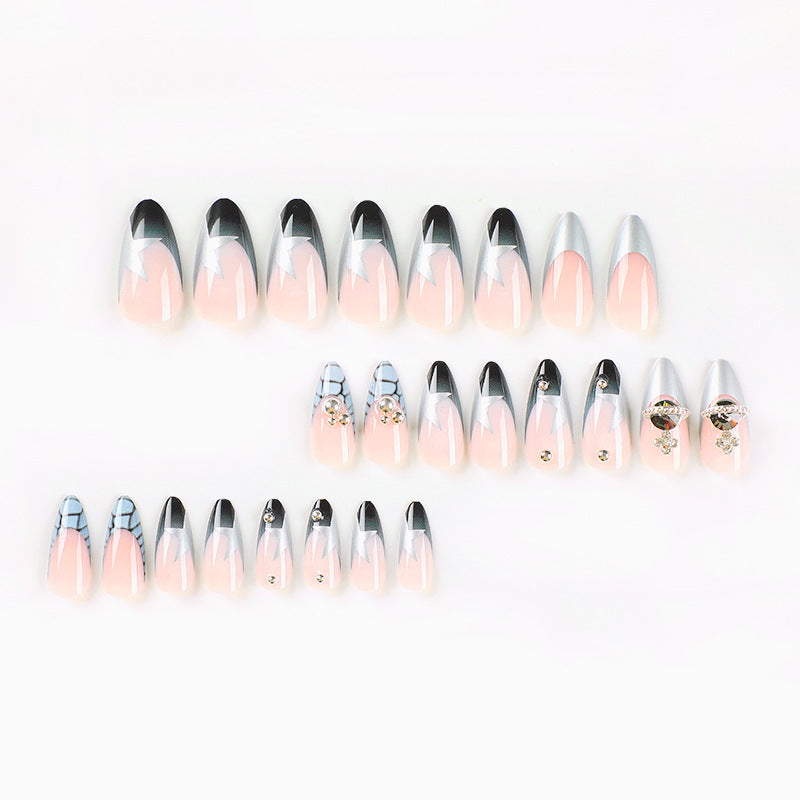 Artful acrylic nails with elegant 3D decorations and glitter effects Bowlift