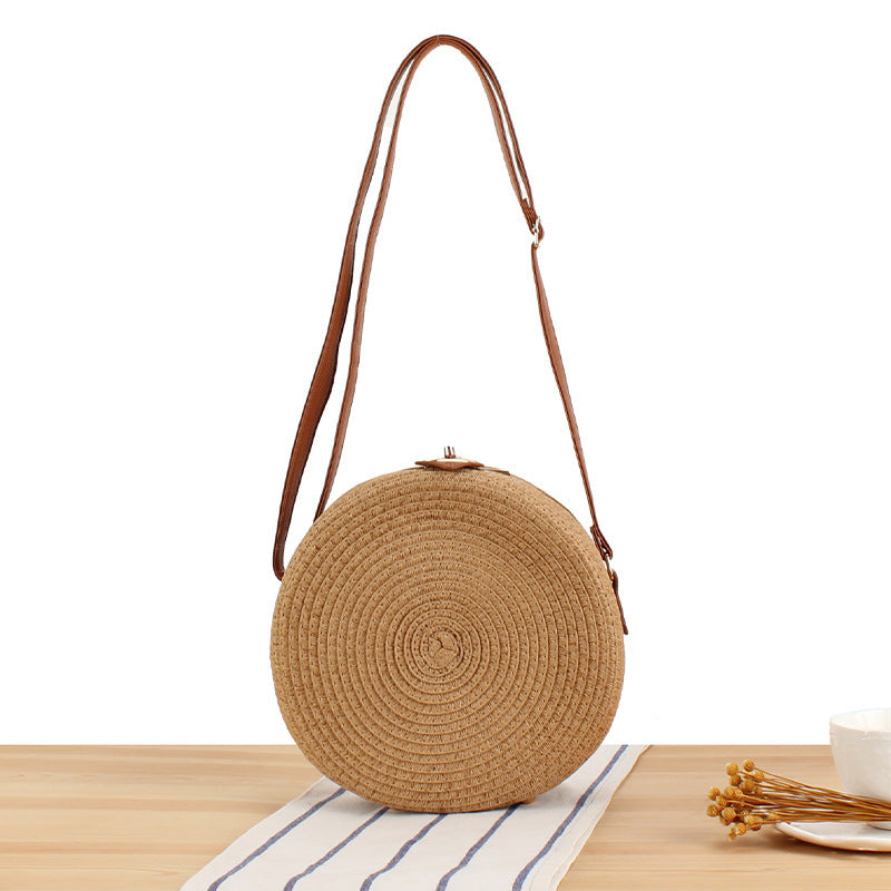 Round Basket Bag with Elegant Leather Handle Bowlift