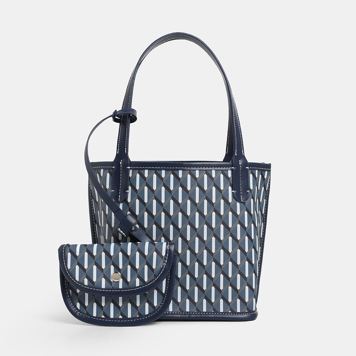 Versatile Geometric Patterned Tote Bag with Removable Pouch