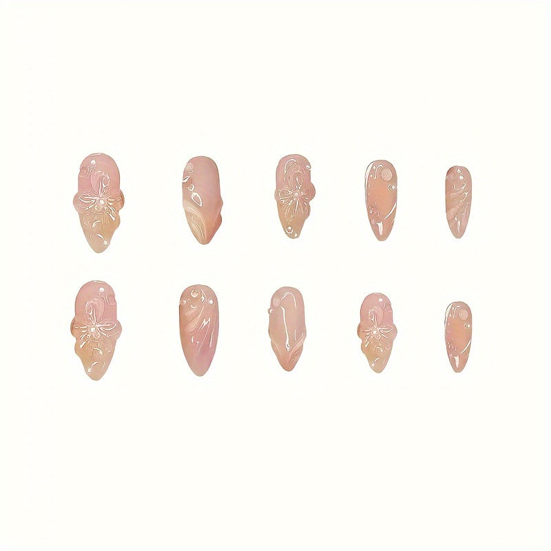 Floral-Themed Press-On Nail Art Bowlift