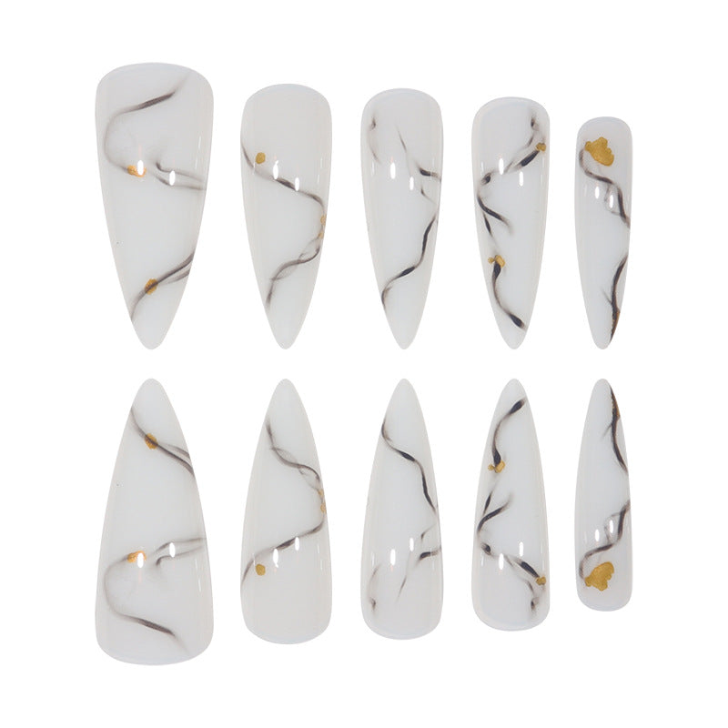 Marbled Design Elegant Stiletto Press-On Nails Bowlift