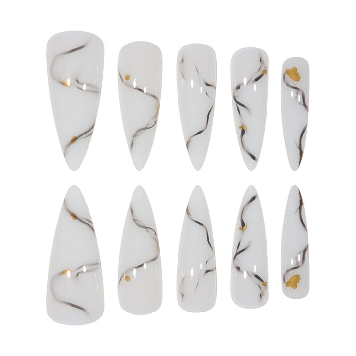Marbled Design Elegant Stiletto Press-On Nails Bowlift