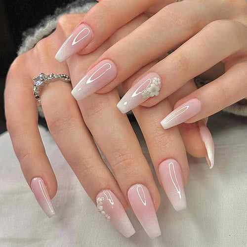 Elegant Press-On Nail Set with Floral Accents Bowlift