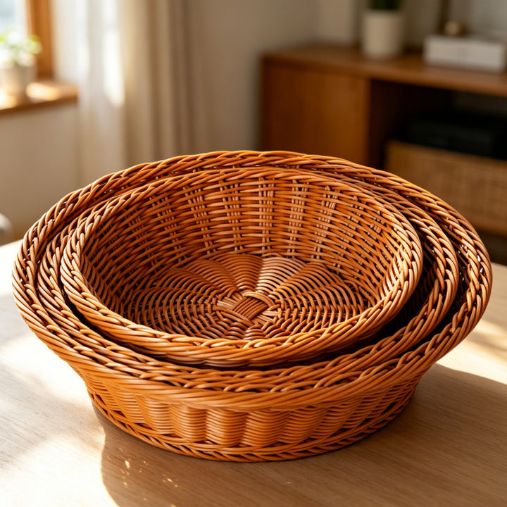 Round Decorative Woven Fruit Serving Basket Bowlift