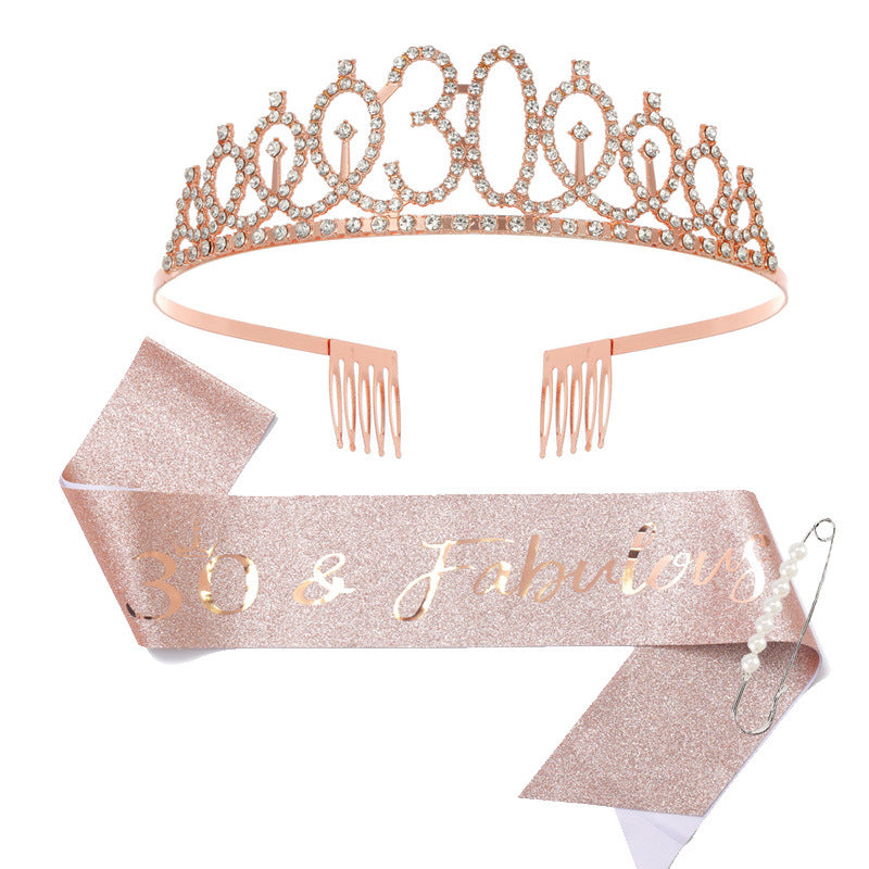 Women Crystal-Embellished Birthday Crown with Personalized Sash Bowlift