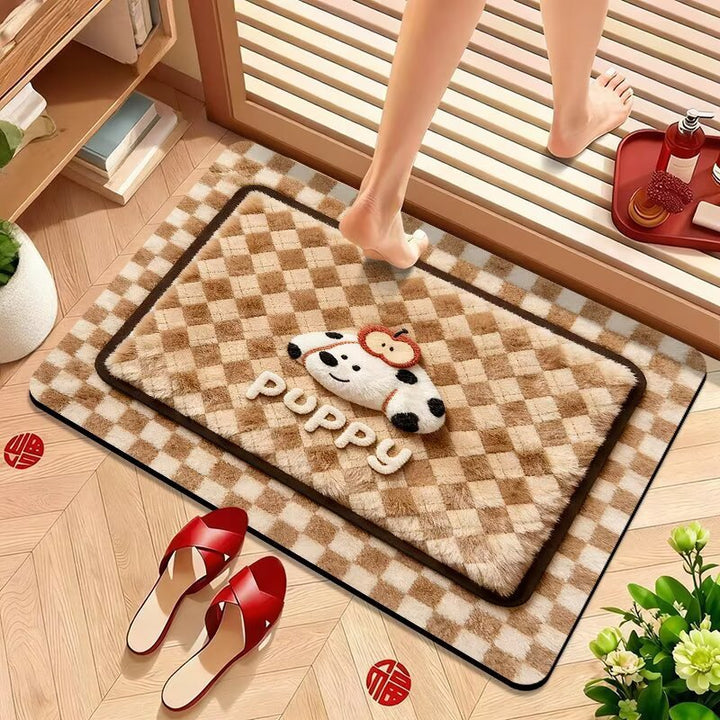 Cute Puppy-Themed Plush Bath Mat Bowlift