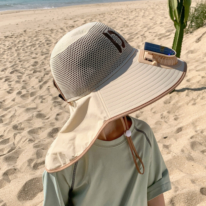 Breathable children sun hat with solar fan and adjustable chin strap Bowlift