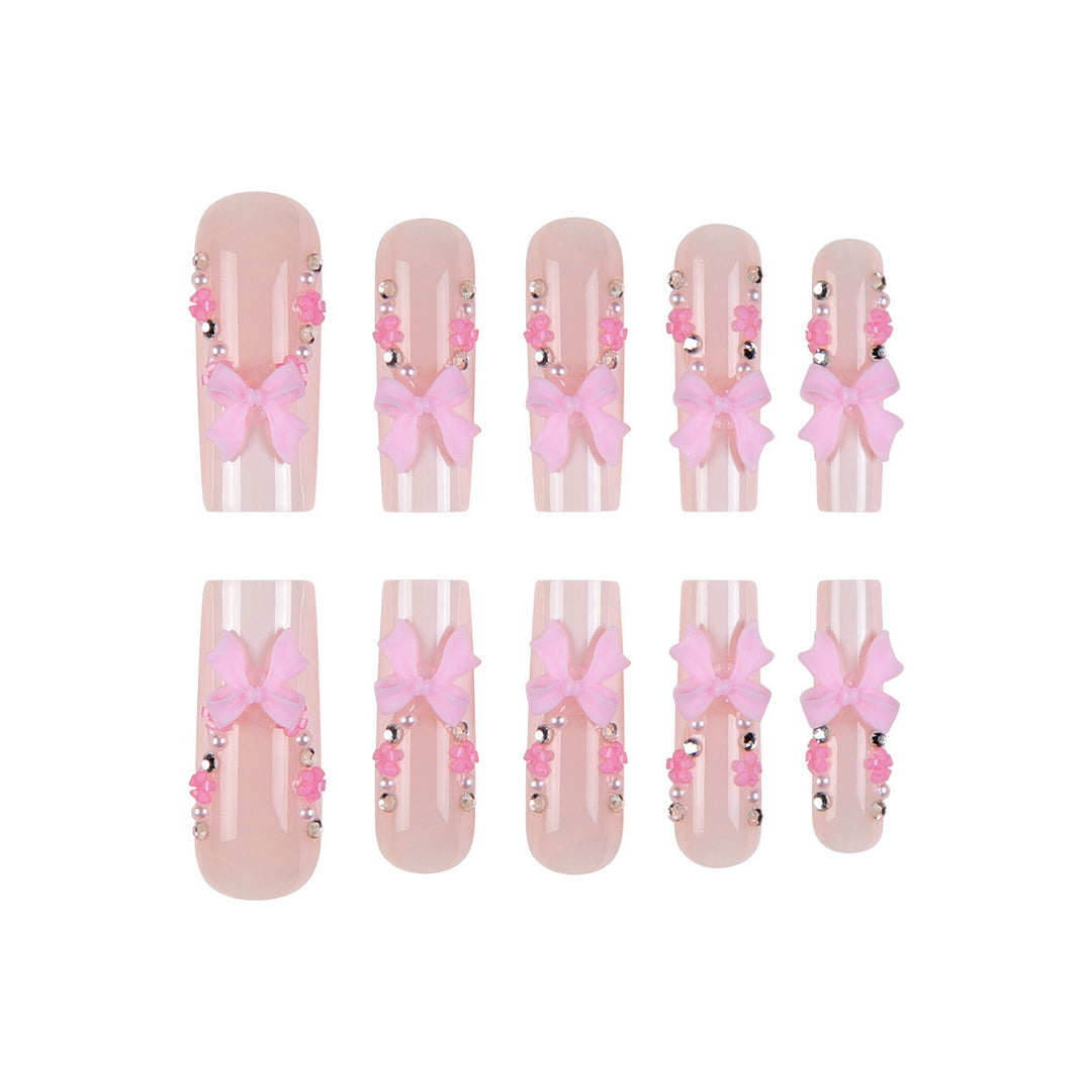 Decorative Floral Acrylic Press-On Nail Set Bowlift
