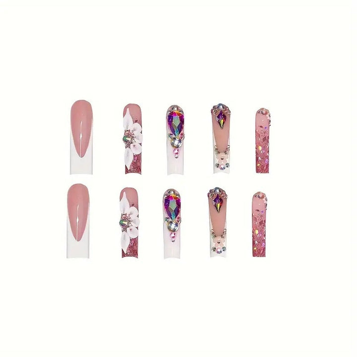 Glamorous 3D Crystal-Embellished Nail Extensions Bowlift