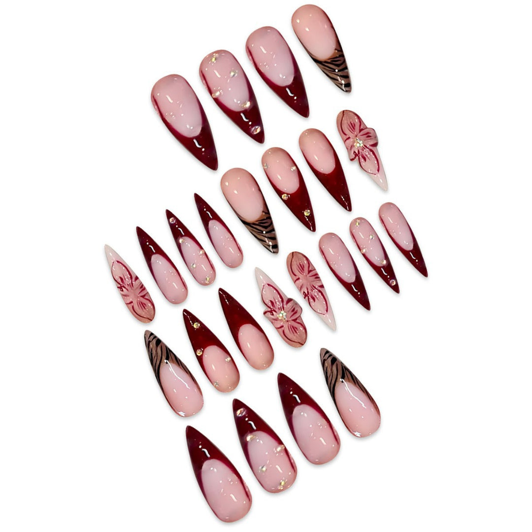 Artistic Floral Stiletto Press-On Nail Art Bowlift