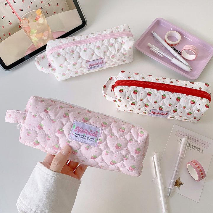 Strawberry Print Quilted Pencil Case Bowlift