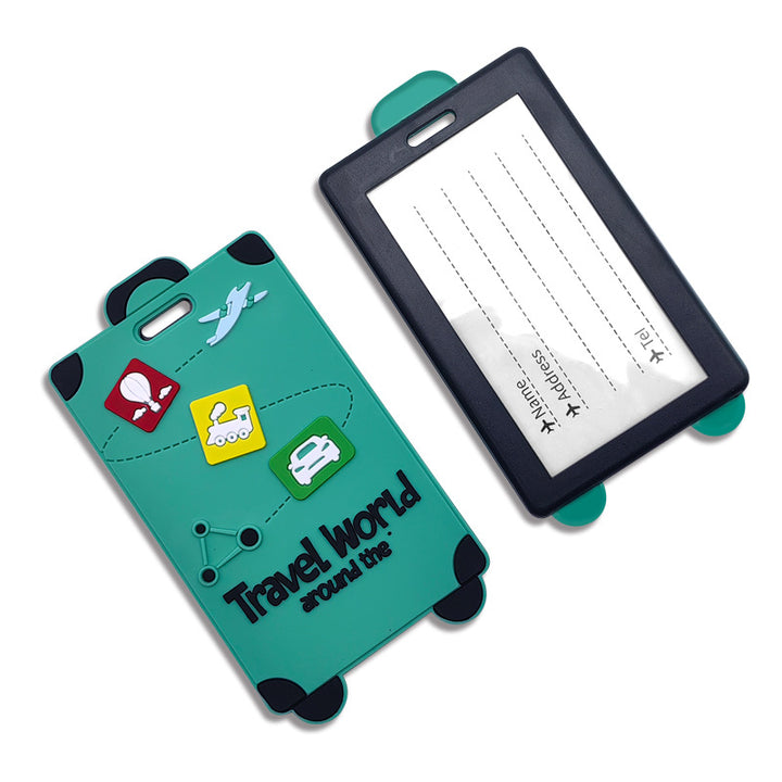 playful silicone luggage tag with clear ID window and embossed travel icons Bowlift