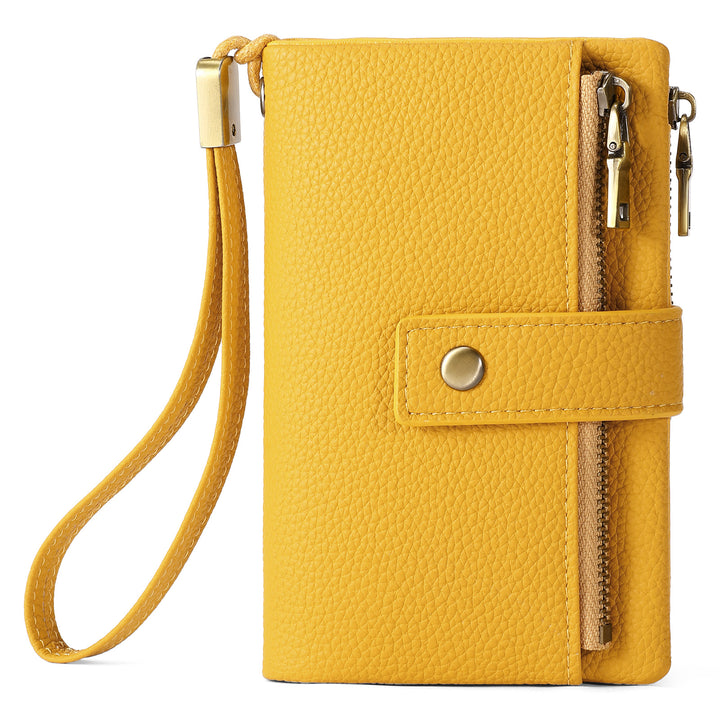 Compact Pebbled Leather Wristlet Wallet Bowlift