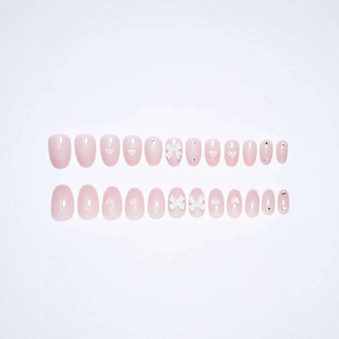 Artistic Press-On Nail Set with Elegant Bow Accents Bowlift