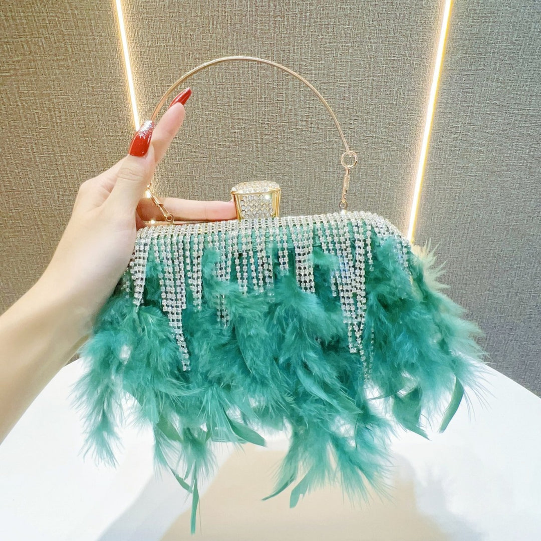 Feather-Embellished Evening Clutch