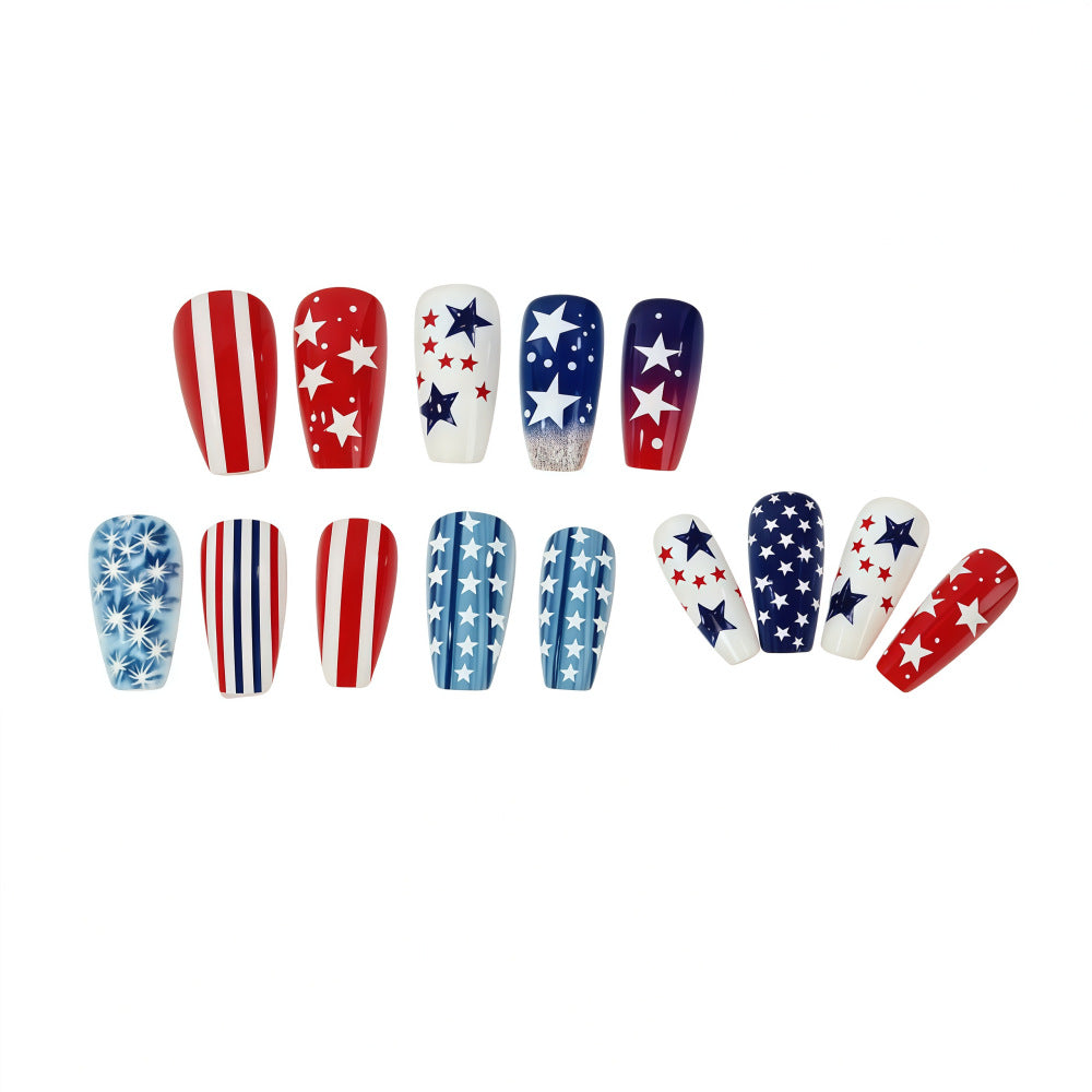 Artificial nails with patriotic star and stripe design Bowlift