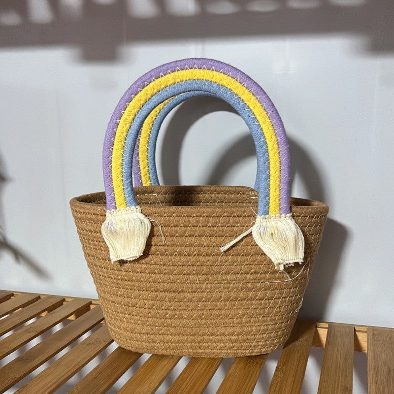 Women's handmade basket bag with color-coordinated handle accents Bowlift