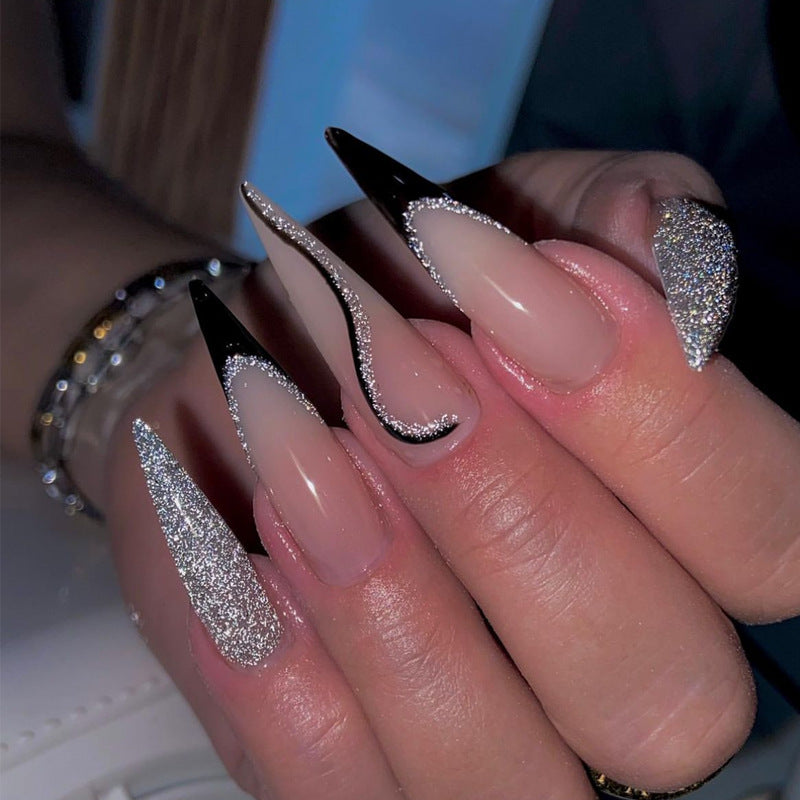 Elegant Stiletto Press-On Nail Art with Rhinestone Accents Bowlift