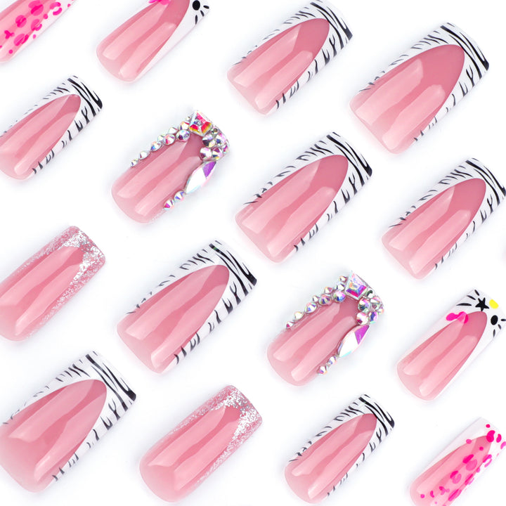 Artistic Nail Art with Animal Motif and Rhinestone Decorations Bowlift